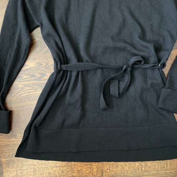 NEW Tahari Black Merino Wool Belted Turtleneck Sweater Tunic-Large - Picture 3 of 7